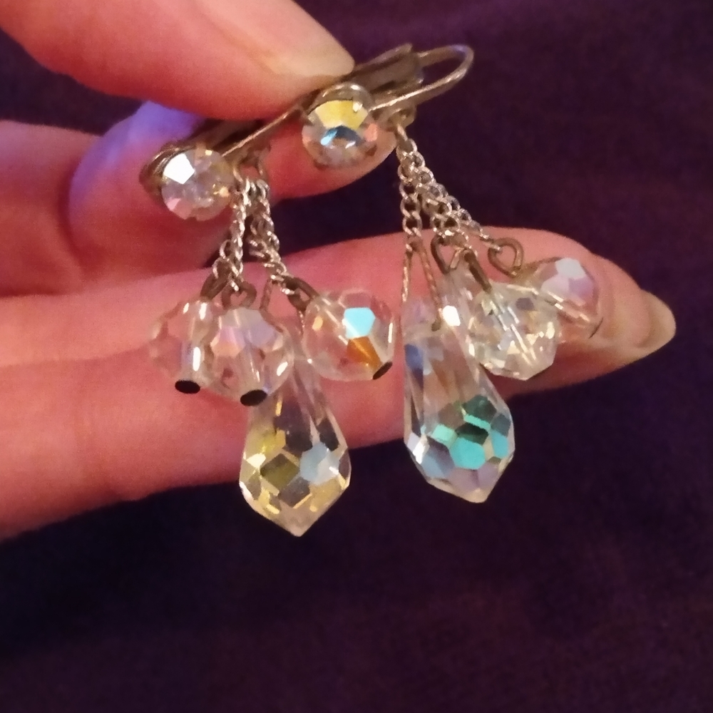 Antique Aurora Borealis Dangle Earrings